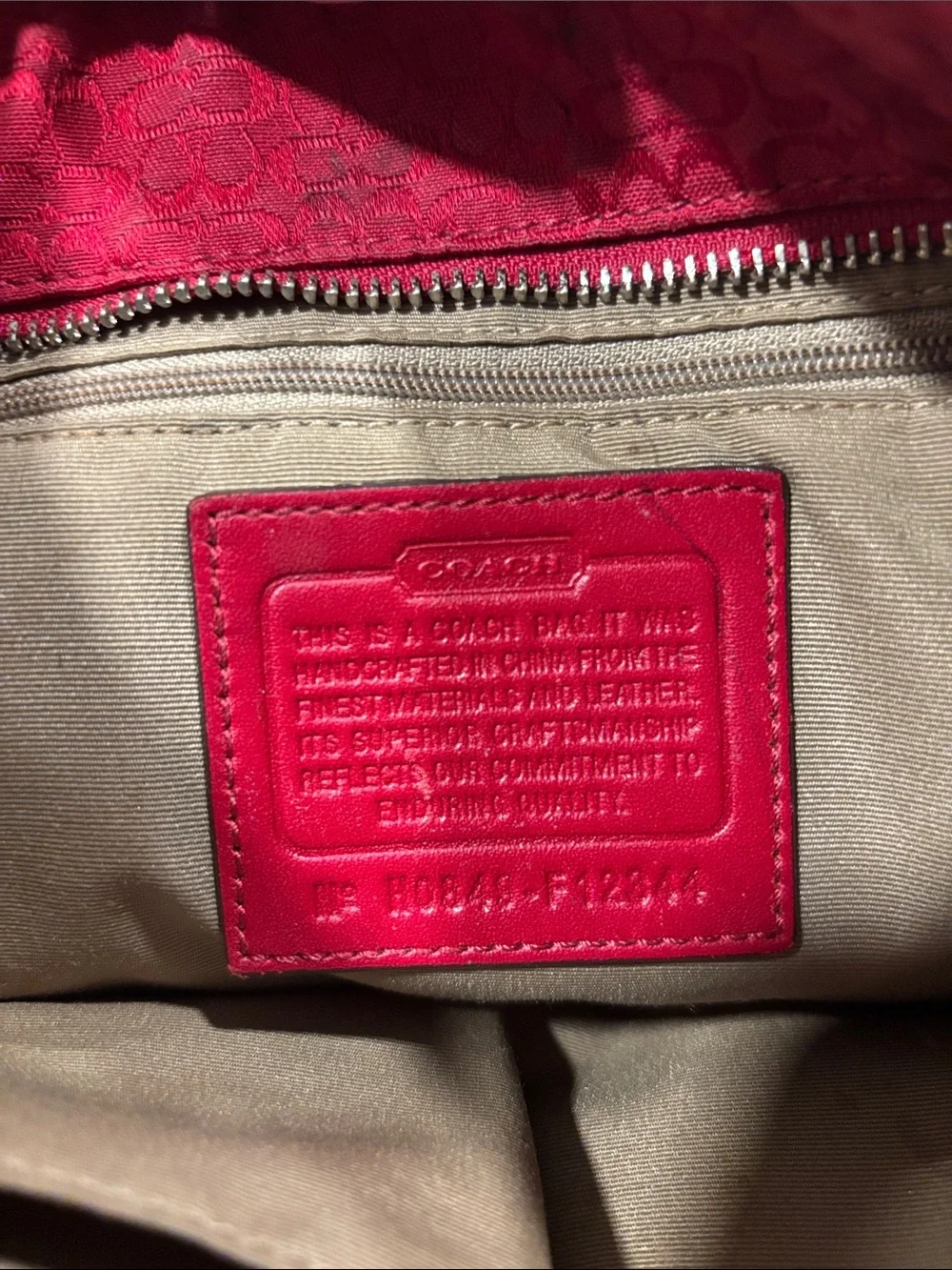 Coach signature Jacquard East/ West Gallery tote with patent leather trim in red